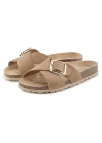 ELBSAND Pantolette &raquo;Mule, Sandale, offener Schuh, Sommerschuh, Lederpantolette&laquo; aus hochwertigem Leder mit weichem Korkfu&szlig;bett beige, Gr&ouml;&szlig;e 38
