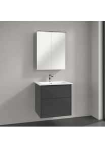 Villeroy & Boch Villeroy & Boch Finero Badm&ouml;bel Set 65 cm, Glossy Grey Waschtisch mit Waschtischunterschrank und Spiegelschrank