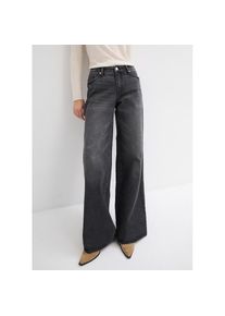 bonprix, Damen, Weite Jeans 1 mittlere Bundh&ouml;he, aus festem Baumwoll-Denim, mit Zip Fly und Knopf, schwarz denim used (L&auml;nge: Kurz), 42 - K-Gr, 