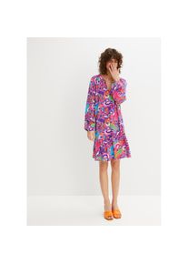 bonprix, Damen, Tunikakleid f&uuml;r Fr&uuml;hjahr und Sommer, aus Viskose, in A-Linie, mit langem Arm, dunkelpink bedruckt (L&auml;nge: Regul&auml;r), 40 - N-Gr, 