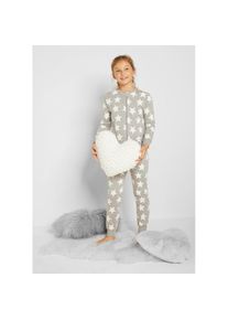 bonprix, Unisex, Schlafoverall mit Allover Sterne-Druck, mit Rei&szlig;verschluss auf der Vorderseite, hellgrau meliert, 140/146 - N-Gr, Allover Sterne-