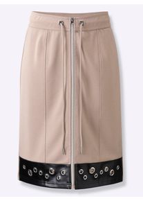 Damen Schlupfrock mit Besatz in Leder-Optik in sesam ,Gr&ouml;&szlig;e 46, WITT, 76% Polyester, 20% Viskose, 4% Elasthan