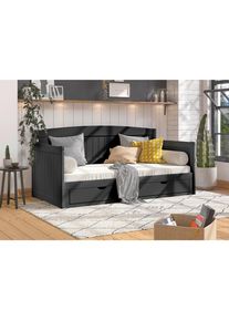 Mid.you Ausziehbett, Schwarz, Holz, Kiefer, massiv, H&ouml;he ca. 20 cm, 90x200 cm, FSC Mix, Bettkasten, Lattenrost, Babym&ouml;bel & Kinderm&ouml;bel, Kinderzimmer & Jugendzimmer, Kinderbetten, Kinderbetten & Jugendbetten