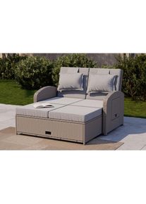 Ambia Garden Loungesofa, Grau, Metall, Kunststoff, Textil, F&uuml;llung: Schaumstoff,Schaumstoff,Baumwolle (recycelt), einzeln stellbar, 126x110x95 cm, ausziehbarer Hocker, Gartenm&ouml;bel, Loungem&ouml;bel, Gartensofas & Loungesofas