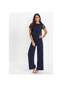bonprix, Damen, Jumpsuit mit kurzem Arm, figurumspielende Passform, weites Bein, dunkelblau (L&auml;nge: Regul&auml;r), 48 - N-Gr, Mit kurzem Arm f&uuml;r angenehmen