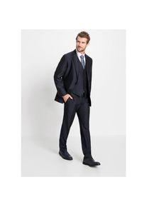 bonprix, Herren, Anzug Set, 4 tlg. regular fit bestehend aus Sakko mit Reverse, Weste, Flatfront-Hose und Krawatte, dunkelblau (L&auml;nge: Regul&auml;r), 50 - 