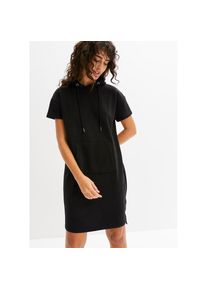bonprix, Damen, Sweatkleid aus Baumwolle, Loose fit, mit Kapuze, mit Kangaroo-Tasche, Kurzarm, schwarz, 52/54 (XXL) - N-Gr, Obermaterial aus 