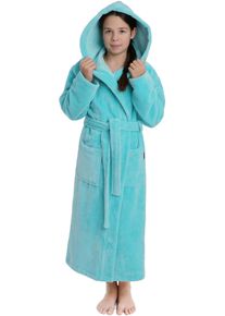 WEWO-Fashion Kinderbademantel WEWO FASHION "8514" Gr. 176, blau (glacier), L:116cm, Baumwoll-Mix, Hausm&auml;ntel, Kinderbademantel, mit kuscheliger Kapuze