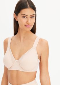 Minimizer-BH bonprix, Damen, Gr. 95, Cup H, beige (mattbeige), Obermaterial: 80% Polyamid, 20% Elasthan. Futter: 80% Polyamid, 20% Elasthan. Netzfutter: 92% Polyamid, 8% Elasthan, BHs Minimizer-BH, nahtloser BH im zarten Meshlook