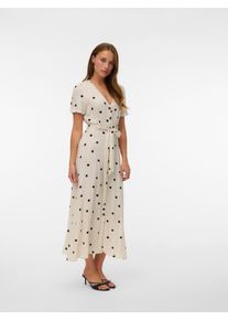 V&eacute;ro Moda Sommerkleid VERO MODA "VMJOAN S/S 7/8 SHIRT DRESS WVN BTQ", Damen, Gr. XS, N-Gr, birch aop:joan, Web, Obermaterial: 92% Viskose, 8% Polyester, bedruckt, wadenlang, V-Ausschnitt, Kleider Sommerkleid, Viskosemischung