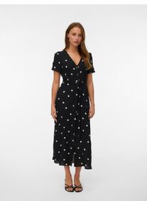 V&eacute;ro Moda Sommerkleid VERO MODA "VMJOAN S/S 7/8 SHIRT DRESS WVN BTQ", Damen, Gr. S, N-Gr, schwarz aop:joan, Web, Obermaterial: 92% Viskose, 8% Polyester, bedruckt, wadenlang, V-Ausschnitt, Kleider Sommerkleid, Viskosemischung