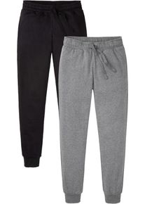 Jogginghose bonprix, Herren, Gr. 64/66, N-Gr, grau meliert, schwarz, Web, Obermaterial: 50% Baumwolle, 50% Polyester, regular fit, Hosen Jogginghose, aus Baumwolle und Polyester, mit elastischen B&uuml;ndchen am Saum