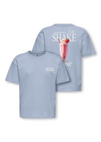 T-Shirt KIDS Only "KOGHELEN LIFE S/S LOOSE TEE JRS NOOS", M&auml;dchen, Gr. 134/140, soft chambray print:milkshake, Jersey, Obermaterial: 100% Baumwolle, bedruckt, unifarben, loose fit h&uuml;ftbedeckend, Rundhals, Shirts T-Shirt, mit gro&szlig;em R&uuml;ckendruck