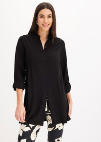 Longbluse bonprix, Damen, Gr. 48, schwarz, Web, Obermaterial: 100% Viskose, festlich, gerade, Blusen Longbluse, gerade Passform, mit langem Arm, aus Viskose, mit Stehkragen