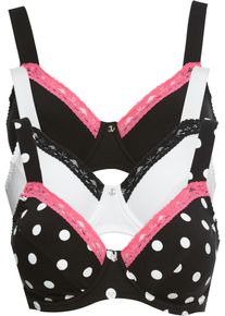 B&uuml;gel-BH bonprix "BH aus Baumwolle (3er Pack)", Damen, Gr. 80, Cup F, schwarz gepunktet, schwarz, wei&szlig;, Obermaterial: 100% Baumwolle. Spitze: 93% Polyamid, 7% Elasthan, BHs B&uuml;gel-BH, mit B&uuml;gel, leicht gepolsterte Tr&auml;ger, aus hautfreundlicher Baumwolle