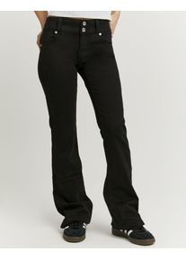Bootcut-Jeans Tally Weijl "SPACOCYNTHIA", Damen, Gr. 34, N-Gr, schwarz, Denim/Jeans, Obermaterial: 98% Baumwolle, 2% Elasthan, unifarben, lang, Jeans Bootcut-Jeans, Baumwollmischung, Low Waist, mit doppeltem Knopf am Bund