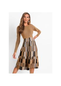 bonprix Strickkleid &raquo;Ausgestelltes Jacquard-Strickkleid&laquo; aus Polyacryl, ausgestellte Passform, ausgestelltes Jacquard-Design braun, Gr&ouml;&szlig;e 32/34 (XS)