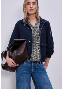 3/4-Arm-Shirt Street One, Damen, Gr. 38, shadowed navy, Jersey, Obermaterial: 50% Baumwolle, 50% Modal, gemustert, tailliert h&uuml;ftbedeckend, V-Ausschnitt, Shirts 3/4-Arm-Shirt, im Blusen-Look und mit grafischem Muster