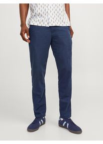 Jack & Jones Chinohose JACK & JONES "JPSTACE SUMMER CHINO PANT SN", Herren, Gr. 29, L&auml;nge 30, navy blazer, Web, Obermaterial: 70% Baumwolle, 30% Leinen, unifarben, slim fit kn&ouml;chellang, Hosen Chinohose, mit Rei&szlig;verschluss