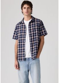 Levi's Kurzarmhemd LEVI'S "SUNSET 1 PKT STANDRD", Herren, Gr. S, N-Gr, sintra plaid v2 marineblaus, Web, Obermaterial: 43% Leinen, 34% Viskose, 23% Baumwolle, kariert, normal h&uuml;ftbedeckend, Hemden Kurzarmhemd, Leinenstruktur