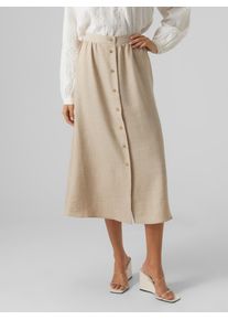 V&eacute;ro Moda Maxirock VERO MODA "VMMELANEY HW BUTTON CALF SKIRT WVN NOOS", Damen, Gr. XS (34), beige (overcast detail:melange), Web, Obermaterial: 100% Polyester, meliert, regular fit kn&ouml;chellang, R&ouml;cke Maxirock