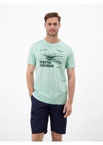 T-Shirt Lerros "T-Shirt mit O-Neck und Frontprint", Herren, Gr. S, gr&uuml;n (mint water), 100% Baumwolle, Rundhals, Shirts T-Shirt