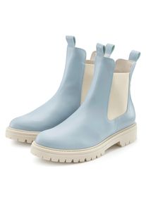 Stiefelette ELBSAND "Schlupfstiefel, Bikerboots, Sommerstiefelette, Lederstiefelette", Damen, Gr. 37, hellblau, Obermaterial: 100% Rindsleder. Decksohle: 100% Synthetik. Futter: 100% Synthetik. Laufsohle: 100% Synthetik, kontrastfarbene Details, unifarben, Basic, Schuhe Stiefelette, Chelseaboots aus Leder mit Stretch-Eins&auml;tzen