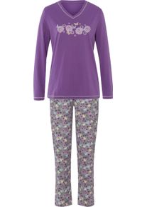 Damer Pyjamas med kontrastdekors&ouml;mmar lila-stengr&aring;-med tryck Gr&ouml;&szlig;e 48/50