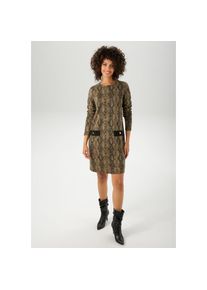 Aniston CASUAL, Damen, Jerseykleid Faketaschen im extravagantem Schlangen-Muster, beige-oliv-schwarz, 40 - N-Gr, Kleid aus elastischer Jacquard-
