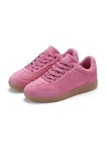 Sneaker ELBSAND "Freizeitschuh, Schn&uuml;rschuh, Turnschuh, Retro Sneaker, Lederschuh", Damen, Gr. 43, pink, Obermaterial: 93% Rindsleder, 7% Lederimitat. Decksohle: 100% Textilmaterial. Futter: 100% Textilmaterial. Laufsohle: 100% Synthetik, Veloursleder, unifarben, Basic, Schuhe Sneaker, Ledersneaker, Schn&uuml;rhalbschuh aus Leder im modernen Retro Look