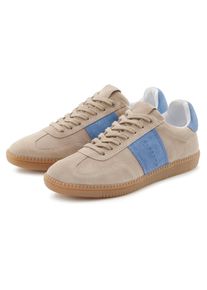 Sneaker ELBSAND "Freizeitschuh, Schn&uuml;rschuh, Turnschuh, Retro Sneaker, Lederschuh", Damen, Gr. 40, beige, Obermaterial: 100% Rindsleder. Decksohle: 100% Textilmaterial. Futter: 100% Textilmaterial. Laufsohle: 100% Synthetik, unifarben mit Farbeinsatz, Basic, Schuhe Sneaker, Ledersneaker, Schn&uuml;rhalbschuh aus Leder im modernen Retro Look Unisex
