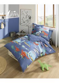 Kinderbettw&auml;sche Kaeppel "Dinosaurus", blau, B/L: 140cm x 200cm, 1 Stk., 1 Stk., Renforc&eacute;, B/L: 70cm x 90cm, 2 Stk., Renforc&eacute;, Obermaterial: 100% Baumwolle, Bettw&auml;sche, Kinderbettw&auml;sche, Mit Dinosaurier