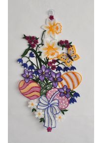 Fensterdekoration Stickereien Plauen "Fensterbild Ostereier", bunt, B:19cm H:35cm T:0,5cm, Polyester, Fensterbilder, Fensterdekoration, Plauener Spitze