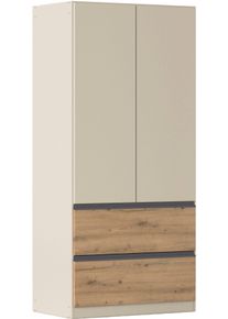 Dreht&uuml;renschrank Rauch "Kleiderschrank Schrank Garderobe COSTA in den Breiten 91/136/181 cm", beige (champagner), eiche artisan, eingriffe graumetallic, B:91cm H:197cm T:54cm, Holzwerkstoff, Schr&auml;nke, Dreht&uuml;renschrank, viel Platz, grifflose Front und Push-to-Open Funktion MADE IN GERMANY