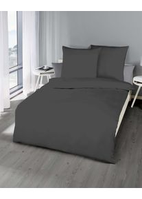 Bettw&auml;sche Kaeppel "Uni", grau (dunkelgrau), B/L: 200cm x 200cm, 1 Stk., 2 Stk., Feinbiber, B/L: 80cm x 80cm & 80cm x 80cm, 3 Stk., Feinbiber, Obermaterial: 100% Baumwolle, Bettw&auml;sche, Bettw&auml;sche, Unifarben