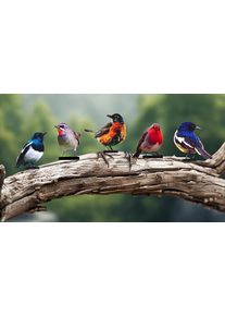 5-Piece Colourful Iron 2D Bird Decorations