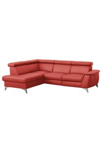 Livetastic , Rot , Textil, Leder , Echtleder , Rindleder , Ottomane links, L-Form , 257x197 cm , Made in EU , Lederauswahl, R&uuml;cken echt , Wohnzimmer, Sofas & Couches, Wohnlandschaften, Ecksofas