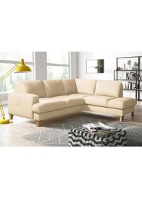 Livetastic , Beige , Textil, Leder , Echtleder , Rindleder , Buche , Ottomane rechts, L-Form , 234x190 cm , Made in EU , Lederauswahl, seitenverkehrt erh&auml;ltlich, Hocker erh&auml;ltlich, R&uuml;cken echt , Wohnzimmer, Sofas & Couches, Wohnlandschaften, Ecksofas