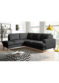 Livetastic , Schwarz , Textil, Leder , Echtleder , Rindleder , Buche , Ottomane links, L-Form , 234x190 cm , Made in EU , Lederauswahl, seitenverkehrt erh&auml;ltlich, Hocker erh&auml;ltlich, R&uuml;cken echt , Wohnzimmer, Sofas & Couches, Wohnlandschaften, Ecksofas