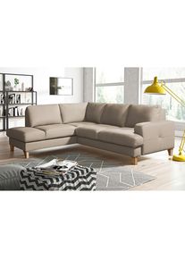 Livetastic , Hellgrau , Textil, Leder , Echtleder , Rindleder , Buche , Ottomane links, L-Form , 234x190 cm , Made in EU , Lederauswahl, seitenverkehrt erh&auml;ltlich, Hocker erh&auml;ltlich, R&uuml;cken echt , Wohnzimmer, Sofas & Couches, Wohnlandschaften, Ecksofas