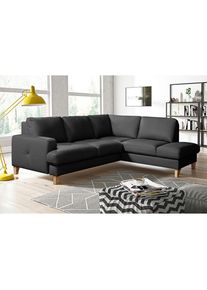 Livetastic , Schwarz , Textil, Leder , Echtleder , Rindleder , Buche , Ottomane rechts, L-Form , 234x190 cm , Made in EU , Lederauswahl, seitenverkehrt erh&auml;ltlich, Hocker erh&auml;ltlich, R&uuml;cken echt , Wohnzimmer, Sofas & Couches, Wohnlandschaften, Ecksofas