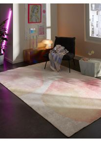 Tapis poil ras lavable Luna Beige/Fuchsia 160x230 cm - Tapis poil court design moderne pour salon
