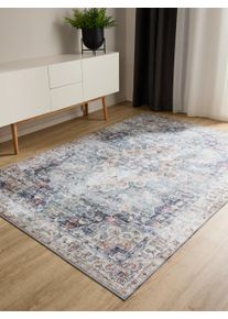 benuta Basic Tapis Vintage lavable George Bleu 120x170 cm0000 - Tapis poil ras / effet us&eacute;