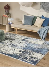 benuta POP Tapis Vintage lavable Mara Bleu 120x170 cm - Tapis poil ras / effet us&eacute;
