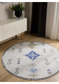 benuta Basic Vaskbart t&aelig;ppe George Beige/flerf&auml;rgad &oslash; 120 cm runt Syntetisk fiber Kelim