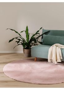 benuta Basic P&auml;lsmatta Furry Rosa &oslash; 80 cm runt Syntetisk fiber Uni