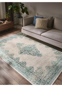 benuta POP Tapis Vintage lavable Laury Turquoise 120x170 cm - Tapis poil ras / effet us&eacute;