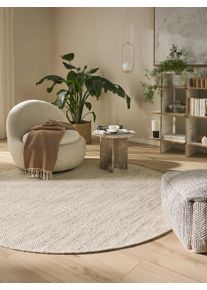 benuta pure Dywan wełniany Rocco kremowy &oslash; 150 cm okrągły Wełna,Bawełna Jednolity