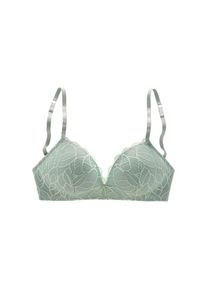 Lascana, Damen, Bralette-BH &raquo;Alicia&laquo; ohne B&uuml;gel mit feiner Spitze mit Bl&auml;ttermotiv, Dessous, salbei, 85 - Cup D, Femininer Bralette-BH ohne B&uuml;gel mit 