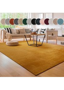 Paco Home, Teppich &raquo;Cadiz 630&laquo; rechteckig 14 mm H&ouml;he Uni-Farben, besonders weich, waschbar, auch als L&auml;ufer erh&auml;ltlich, gelb, Polyester, B : 140 cm 1 